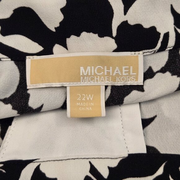 Michael Kors Plus Size Floral Belted Pants 22W Black white Relaxed Fit Flowy NWT - Picture 11 of 13